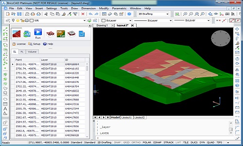 "Cut and fill 3D layout in Bricscad"