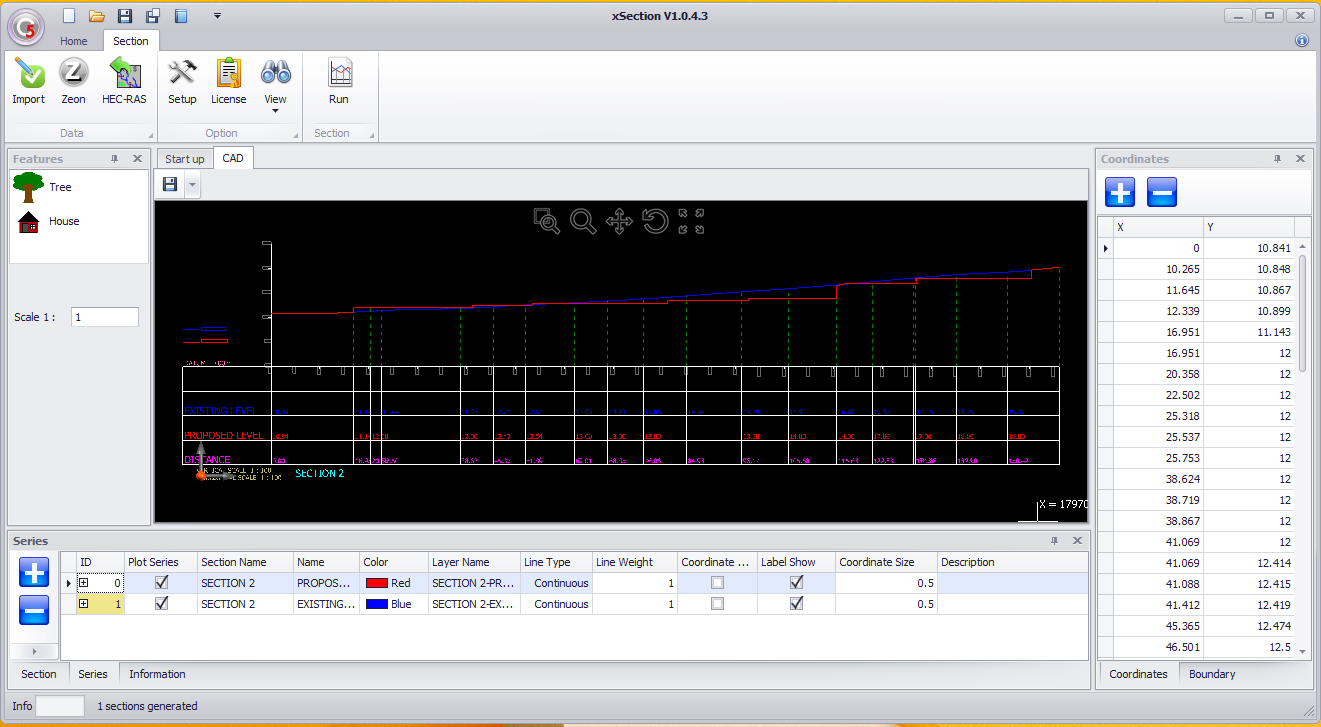 "Cross section user interface"